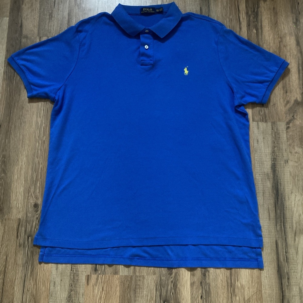 Men's Polo Ralph Lauren Polo Shirt Blue Size XXL Yellow Pony 100% Cotton Preppy